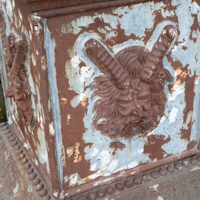 Pair of Monumental Cast Iron Urns on Plinths