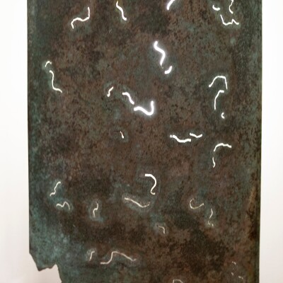 Large Reclaimed Sculptural Copper Pillar Lights with Cut-Outs | 4 Available
