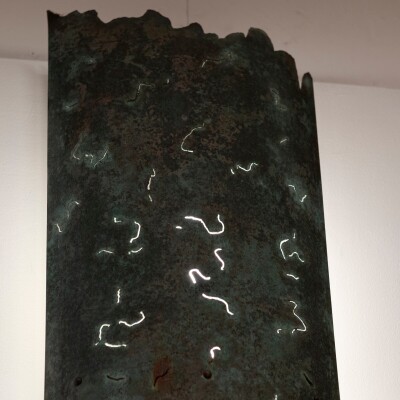Large Reclaimed Sculptural Copper Pillar Lights with Cut-Outs | 4 Available