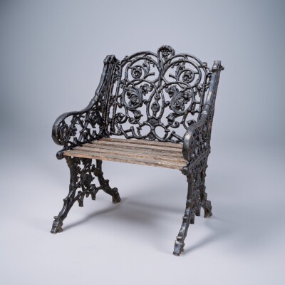 Reclaimed Coalbrookdale Style Garden Throne Chair with Arms
