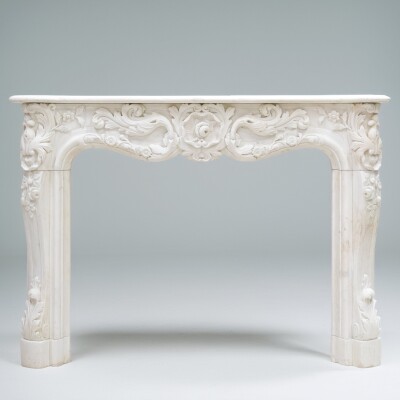 Ornate French Louis Style Statuary Marble Fireplace Surround