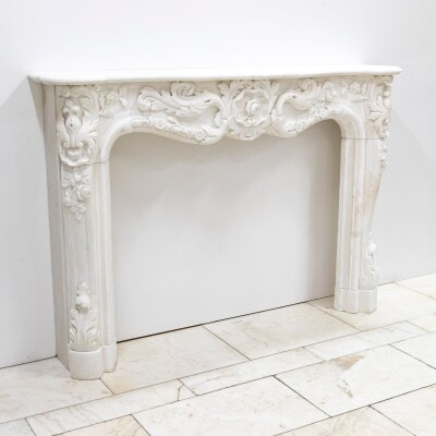 Ornate French Louis Style Statuary Marble Fireplace Surround