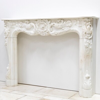 Ornate French Louis Style Statuary Marble Fireplace Surround