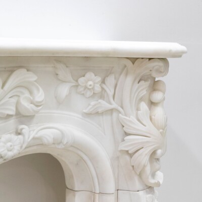 Ornate French Louis Style Statuary Marble Fireplace Surround