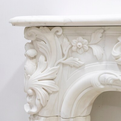 Ornate French Louis Style Statuary Marble Fireplace Surround