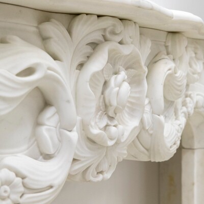 Ornate French Louis Style Statuary Marble Fireplace Surround