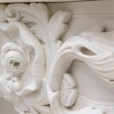 Ornate French Louis Style Statuary Marble Fireplace Surround