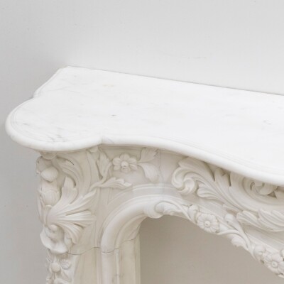 Ornate French Louis Style Statuary Marble Fireplace Surround