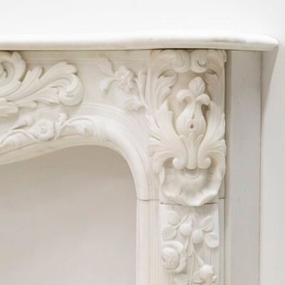 Ornate French Louis Style Statuary Marble Fireplace Surround