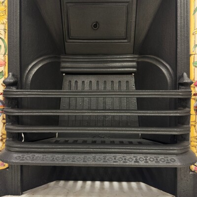 Victorian Cast Iron Tiled Fireplace Insert with Floral Panels