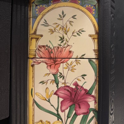 Victorian Cast Iron Tiled Fireplace Insert with Floral Panels