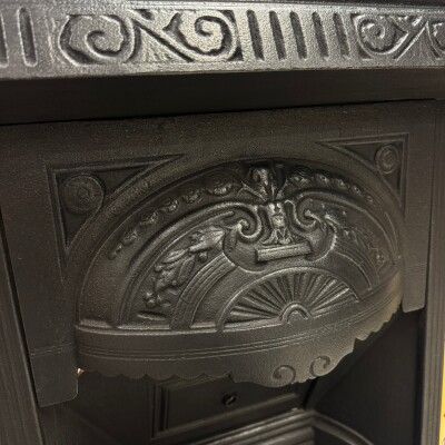 Victorian Cast Iron Tiled Fireplace Insert with Floral Panels