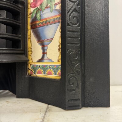 Victorian Cast Iron Tiled Fireplace Insert with Floral Panels