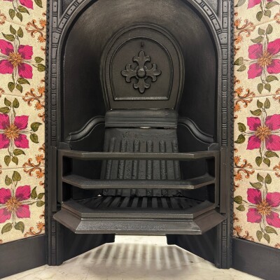 Victorian Cast Iron Tiled Fireplace Insert with Floral Panels