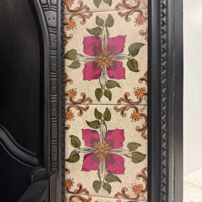 Victorian Cast Iron Tiled Fireplace Insert with Floral Panels