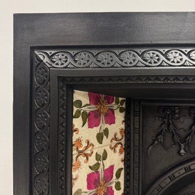 Victorian Cast Iron Tiled Fireplace Insert with Floral Panels