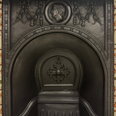 Victorian Cast Iron Tiled Fireplace Insert with Floral Panels