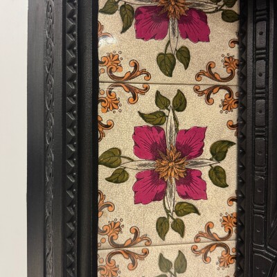 Victorian Cast Iron Tiled Fireplace Insert with Floral Panels