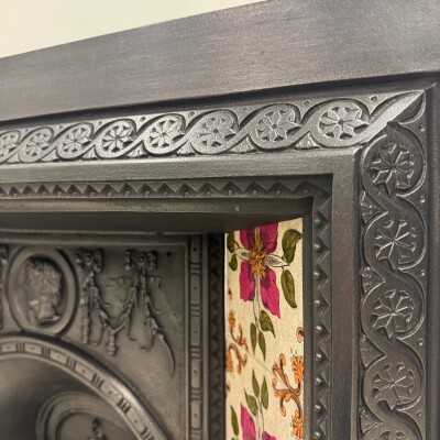 Victorian Cast Iron Tiled Fireplace Insert with Floral Panels