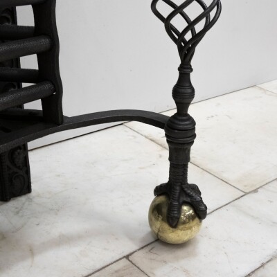 Large Antique Arts & Crafts Fire Basket with Finials
