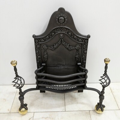 Large Antique Arts & Crafts Fire Basket with Finials