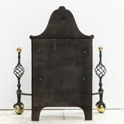 Large Antique Arts & Crafts Fire Basket with Finials