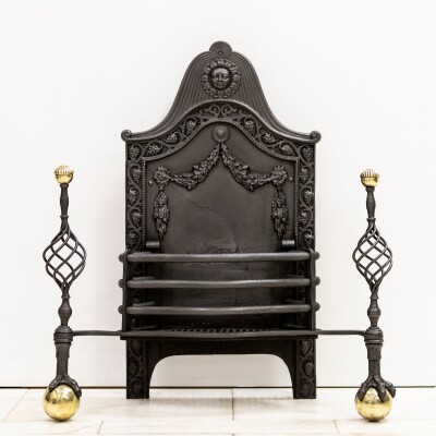 Large Antique Arts & Crafts Fire Basket with Finials