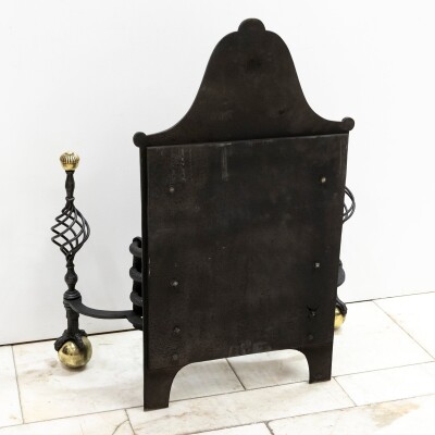 Large Antique Arts & Crafts Fire Basket with Finials