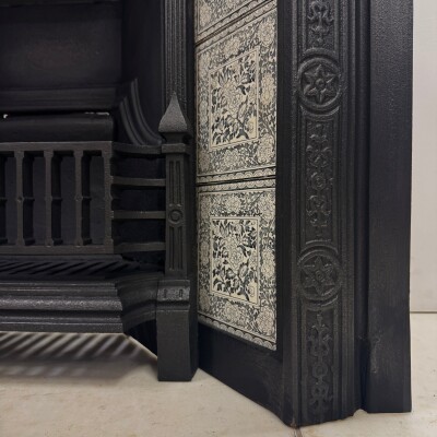 Antique Victorian Cast Iron Floral Tiled Fireplace Insert