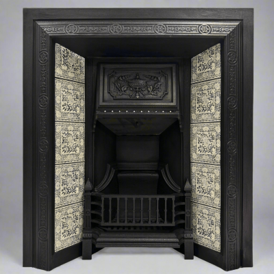 Antique Victorian Cast Iron Floral Tiled Fireplace Insert