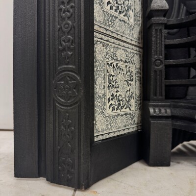 Antique Victorian Cast Iron Floral Tiled Fireplace Insert