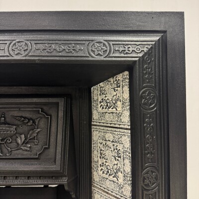Antique Victorian Cast Iron Floral Tiled Fireplace Insert