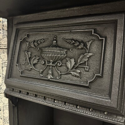 Antique Victorian Cast Iron Floral Tiled Fireplace Insert