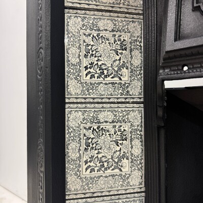 Antique Victorian Cast Iron Floral Tiled Fireplace Insert