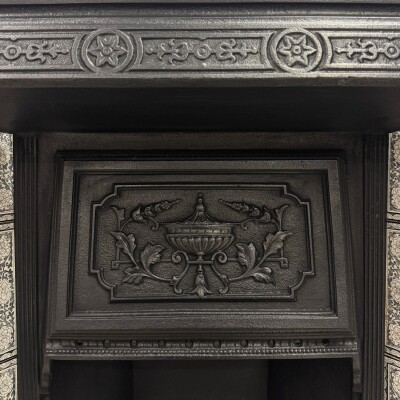 Antique Victorian Cast Iron Floral Tiled Fireplace Insert