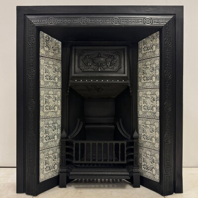 Antique Victorian Cast Iron Floral Tiled Fireplace Insert
