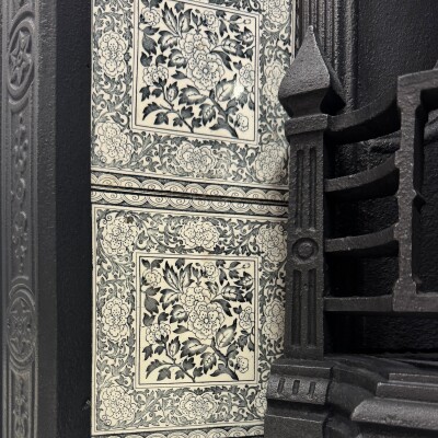 Antique Victorian Cast Iron Floral Tiled Fireplace Insert