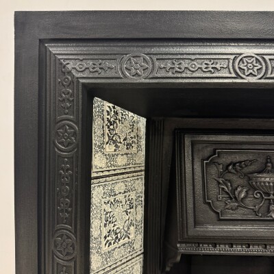 Antique Victorian Cast Iron Floral Tiled Fireplace Insert