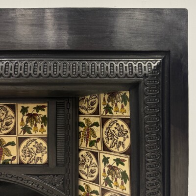 Antique Victorian Cast Iron Floral Tiled Fireplace Insert