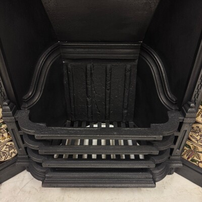 Antique Victorian Cast Iron Floral Tiled Fireplace Insert