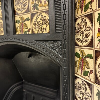 Antique Victorian Cast Iron Floral Tiled Fireplace Insert