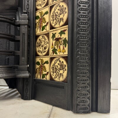 Antique Victorian Cast Iron Floral Tiled Fireplace Insert