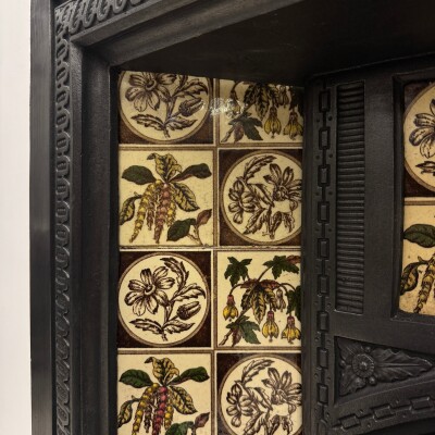 Antique Victorian Cast Iron Floral Tiled Fireplace Insert