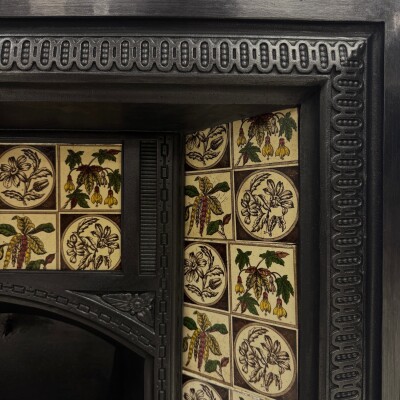 Antique Victorian Cast Iron Floral Tiled Fireplace Insert