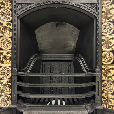 Antique Victorian Cast Iron Floral Tiled Fireplace Insert