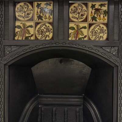 Antique Victorian Cast Iron Floral Tiled Fireplace Insert