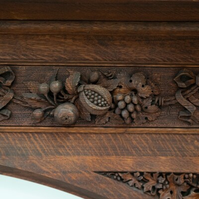 Monumental Antique Arts & Crafts Carved Oak Fireplace Surround