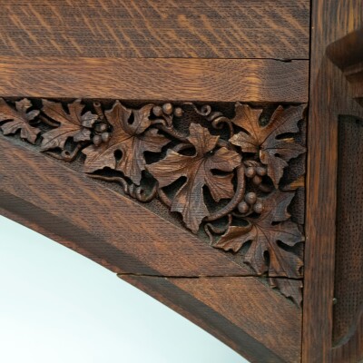 Monumental Antique Arts & Crafts Carved Oak Fireplace Surround