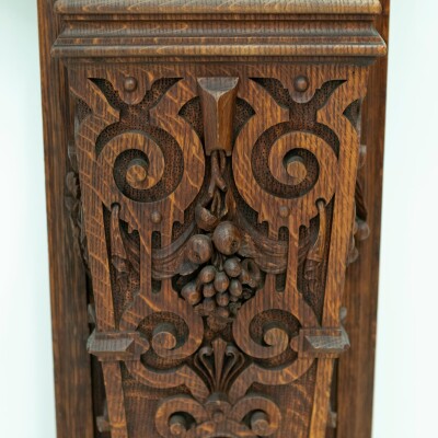 Monumental Antique Arts & Crafts Carved Oak Fireplace Surround