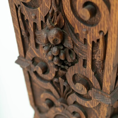 Monumental Antique Arts & Crafts Carved Oak Fireplace Surround
